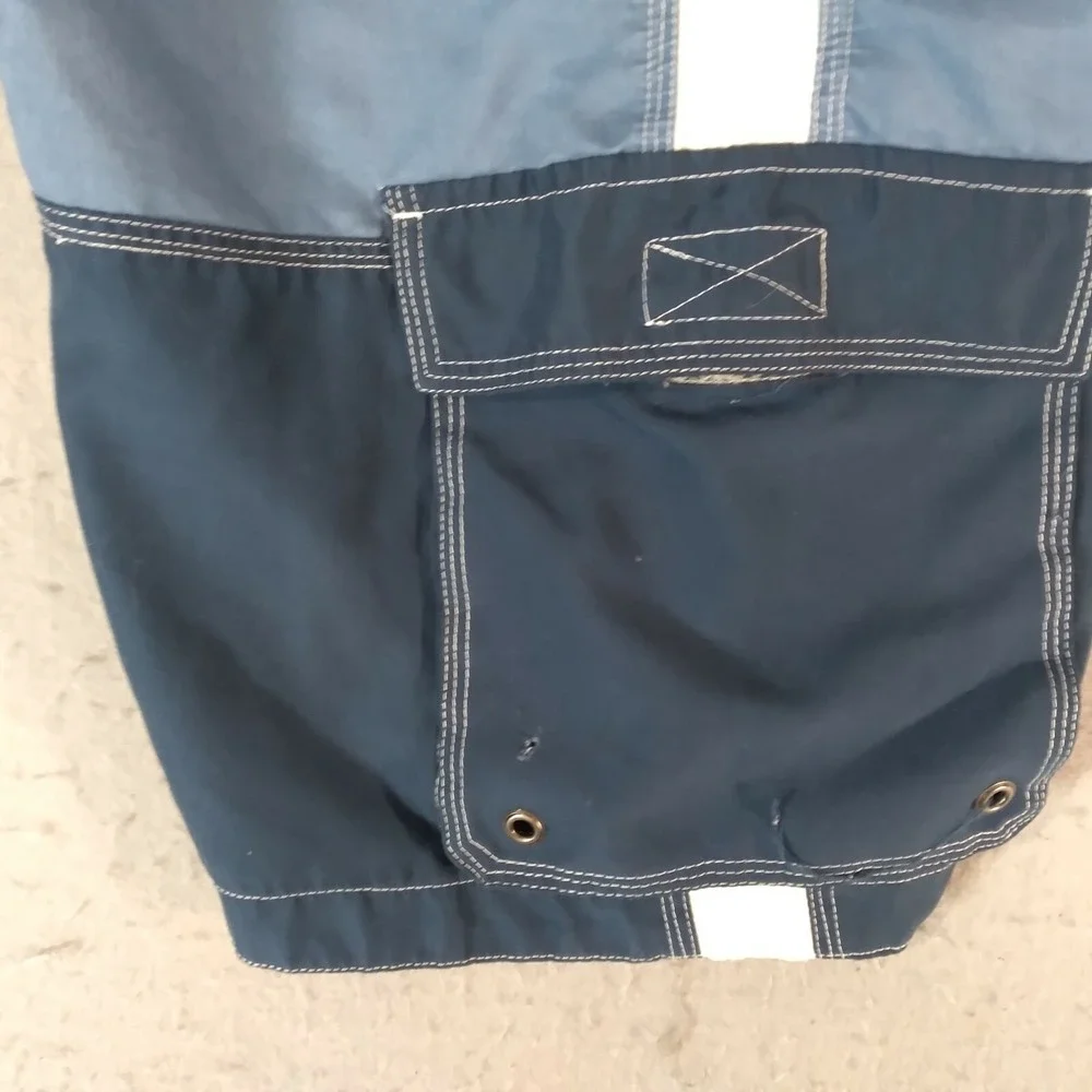 Mossimo surf board shorts swim trunks men's medium blue stripe cargo pockets